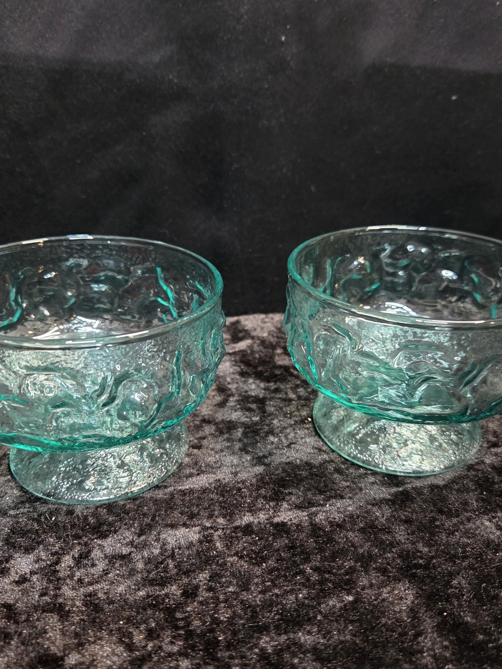 Anchor Hocking Aqua Blue Milano Footed Champagne Sherbet Glasses Vtg. 3", Set 2
